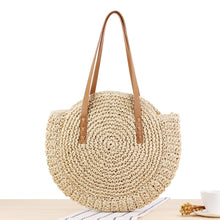 Load image into Gallery viewer, Beach Adventure Round Straw Beach Bag